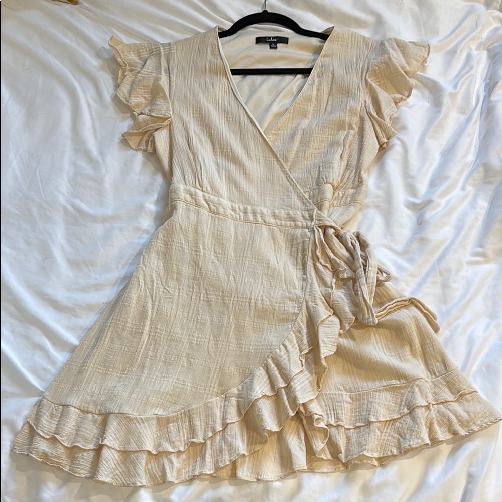 Lulu's Cream Ruffle Wrap Dress